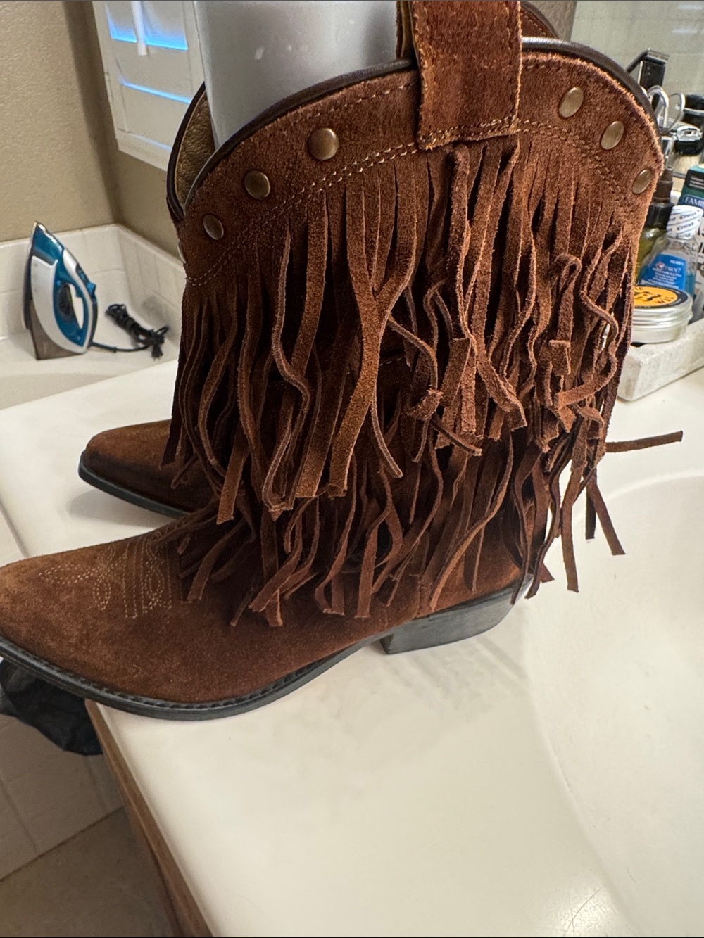 Shayanne Fringe Suede Western Boot - Brown